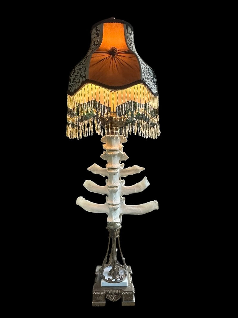 Cow Spine Lamp with Beaded Lamp Shade